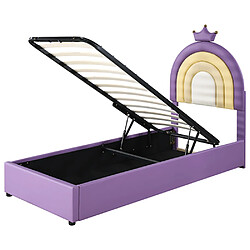 Sweiko Lit d'enfant Lit Tapissé 90x200 cm Lit Hydraulique Lit Jeune avec Tête de Lit Réglable en Hauteur PU Violet clair