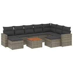 vidaXL Salon de jardin avec coussins 10 pcs gris résine tressée