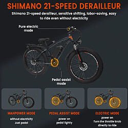 GUNAI GN88 VTT électrique Double Moteur 2 * 1000W 23Ah 21 vitesses 26" Fat Tire E-Bike - Gris pas cher