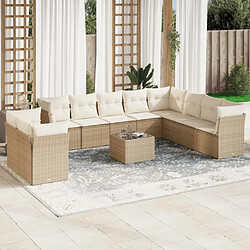 Maison Chic Salon de jardin 11 pcs avec coussins | Ensemble de Table et chaises | Mobilier d'Extérieur beige résine tressée -GKD46933