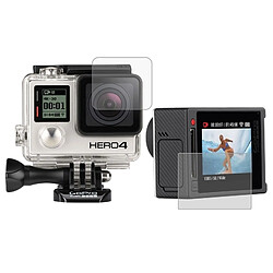 Wewoo Film protecteur écran argent pour caméra GoPro HERO4 d'écran LCD ultra clair + boîtier en verre d'objectif