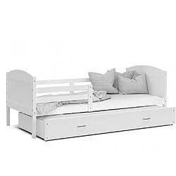 Kids Literie Lit Gigogne Mateo 90x190 Blanc - blanc Livré avec sommiers, tiroir et matelas en mousse de 7cm 