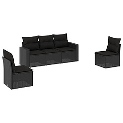 vidaXL Salon de jardin 5 pcs avec coussins noir résine tressée