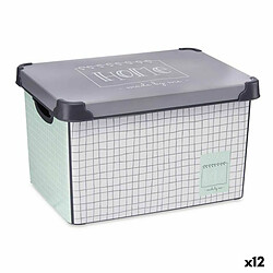 Kipit Boîte de rangement avec couvercle Home à carreaux 22 L Gris Plastique 29 x 23,5 x 39 cm (12 Unités) 