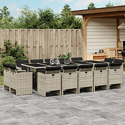 Maison Chic Ensemble à manger d'extérieur 15 pcs avec coussins,Salon de jardin,Mobilier de jardin gris clair rotin -GKD978609