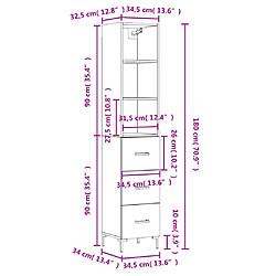 vidaXL Buffet haut Sonoma gris 34,5x34x180 cm Bois d'ingénierie pas cher