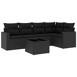 vidaXL Salon de jardin 6 pcs avec coussins noir résine tressée