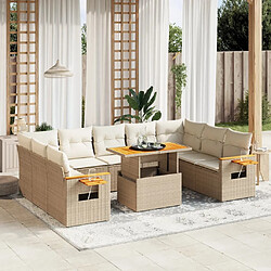 vidaXL Salon de jardin 11 pcs avec coussins beige résine tressée 