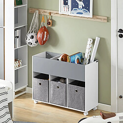 SoBuy KMB61-HG Étagère pour Enfants avec 3 Compartiments et 3 Boîtes en Tissu Amovible, Étagère pour Chambre d'enfant avec roulettes 