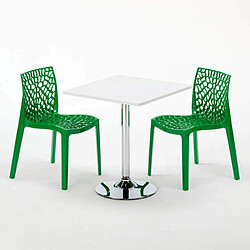 Avis Grand Soleil Table Carrèe Blanc + 2 Chaises Colorées