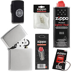 Pack complet Briquet Zippo Brushed avec mèche essence coton et pierres