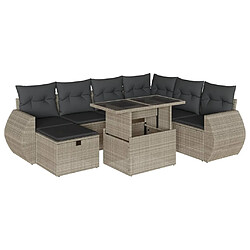 vidaXL Salon de jardin 8 pcs avec coussins gris clair résine tressée