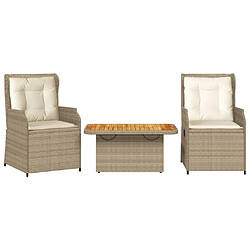 vidaXL Salon de jardin avec coussins 3 pcs beige résine tressée