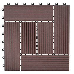 Decoshop26 Carrelage de sol WPC balcon terrasse aspect bois 11 pièces 30x30cm 1m² décalage en teck couleur café 04_0005438