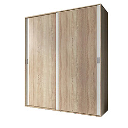 Pegane Armoire, placard garde-robe 2 portes coloris chêne cambrian, blanc - Longueur 180 x Profondeur 55 x Hauteur 208 cm 