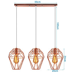 Acheter Stoex Suspension Lustre Industrielle Design Cage Diamant Luminaire Lampe plafonnier E27 Vintage en Métal Abat-jour pour Salle à manger Cuisine Salon Chambre Or rose