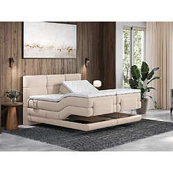 Avis Vente-Unique Ensemble complet boxspring tête de lit capitonnée + sommiers relaxation électrique + matelas + surmatelas - 2 x 80 x 200 cm - Tissu - Beige - LODI de PALACIO