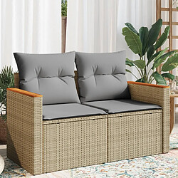 vidaXL Canapé de jardin avec coussins 2 places beige résine tressée 