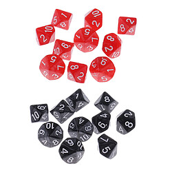 Dés polyédriques Jeu de dés numérique société 20 Pièces Dés 10 Faces en Plastique pour Jeux de Table Donjons et Dragons - Noir + Rouge