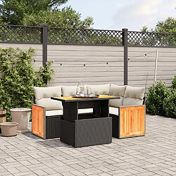 vidaXL Salon de jardin 5 pcs avec coussins noir résine tressée 