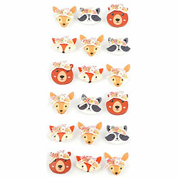 Graines Creatives 18 minis stickers 3D animaux de la forêt 2 cm 