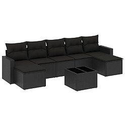 vidaXL Salon de jardin 8 pcs avec coussins noir résine tressée