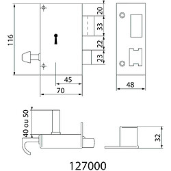 Serrure en applique Verticale Porte Tirant Droite JPM 127000 01 11