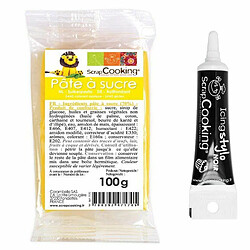 Scrapcooking Pâte à sucre jaune 100 g + Stylo de glaçage noir