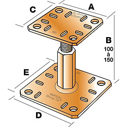 Simpson Strong-Tie Pied de poteau réglable prêt-à-fixer SIMPSON - kit complet avec fixations - KIT FIX PPRC 