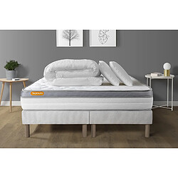 Septnuits Pack Memo Zen 180 x 200 cm Pack matelas 180x200 + double sommiers 90x200 Memo Zen Mousse à mémoire de forme 5 zones de confort MAXI épaisseur + Couette + 2