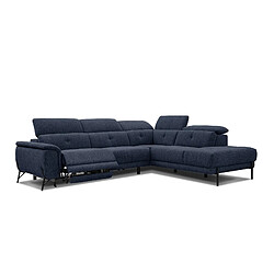 Courtois Laville Canapé d'angle droit Avena 5 places relax électrique tissu bleu foncé 