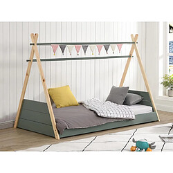 Vente-Unique Lit tipi 90 x 190 cm - Pin - Coloris : Naturel et vert - SIOUX 