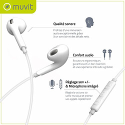 Muvit Écouteurs USB-C avec Microphone et Bouton Contrôle de Volume Blanc