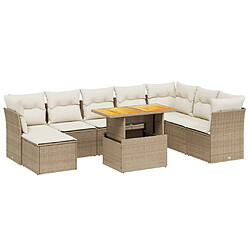 vidaXL Salon de jardin avec coussins 9 pcs beige résine tressée