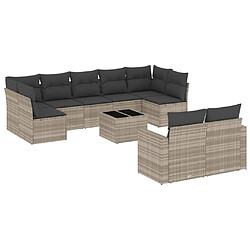 vidaXL Salon de jardin avec coussins 10 pcs gris clair résine tressée