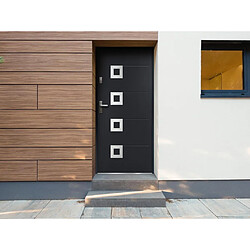 Vente-Unique Porte d'entrée en acier avec inox H207 x L100 cm anthracite - poussant droit - TIFANA