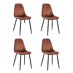 Hooma Lot de 4 chaises scandinaves confortables en velours et métal - Marron Lot de 4 chaises scandinaves en velours