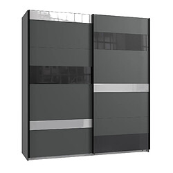 Pegane Armoire, meuble de rangement coloris graphite, rechampis et verre coloris noir - Longueur 180 x Hauteur 210 x Profondeur 65 cm  