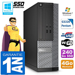 PC DELL 3020 SFF Intel G3220 Ram 4Go Disque 240 Go SSD Graveur DVD Wifi W7 · Occasion 