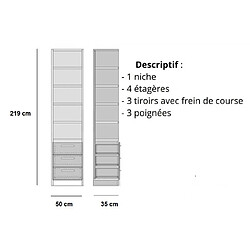 Inside 75 Armoire de rangement bibliothèque + 3 tiroirs coloris gris graphite mat largeur 50 cm