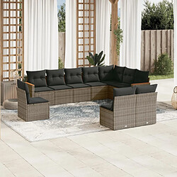 Maison Chic Salon de jardin avec coussins 10 pcs, Ensemble Tables et chaises de jardin, gris résine tressée -GKD686502