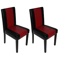 Mendler Lot de 2 chaises de séjour Littau ~ simili-cuir, noir/rouge, pieds foncés