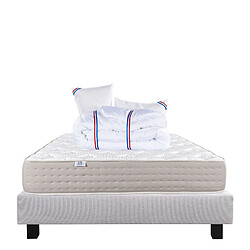 LUXURY LITERIE Ensemble matelas Dreamlux 140x200 cm + sommier gris ep20cm + 2 oreillers + couette