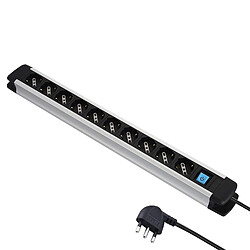 Electraline 61903, Multiprise Alu-Line 10 prises polyvalentes (Schuko+10/16A) et 1 interrupteur lumineux, 2M, avec corps en aluminium 