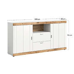 Bestmobilier Coventry - buffet bas - blanc et bois - 180 cm pas cher