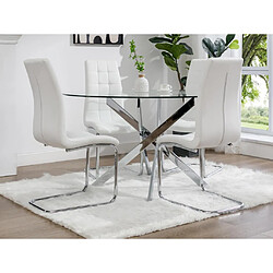 Vente-Unique Table à manger ronde 6 personnes en verre trempé et métal chromé - Transparent - COSIMA