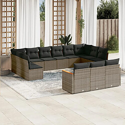 vidaXL Salon de jardin avec coussins 13 pcs gris résine tressée