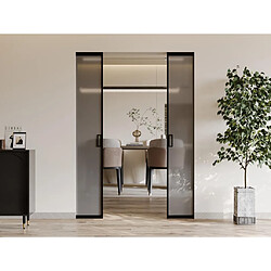 Vente-Unique Porte coulissante double avec système à galandage - aluminium et verre trempé fumé dépoli - 2 x H205 x L93 cm - LINCI II