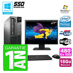 PC Lenovo M91p SFF Intel G630 16Go Disque 480Go SSD Graveur Wifi W7 Ecran 27" - Occasion