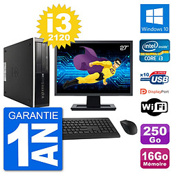 PC HP 8300 SFF Ecran 27" Intel i3-2120 RAM 16Go Disque 250Go Windows 10 Wifi - Occasion